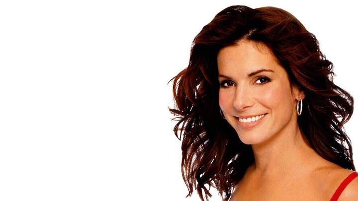 Sandra Bullock Smiling Side Pose N White Background